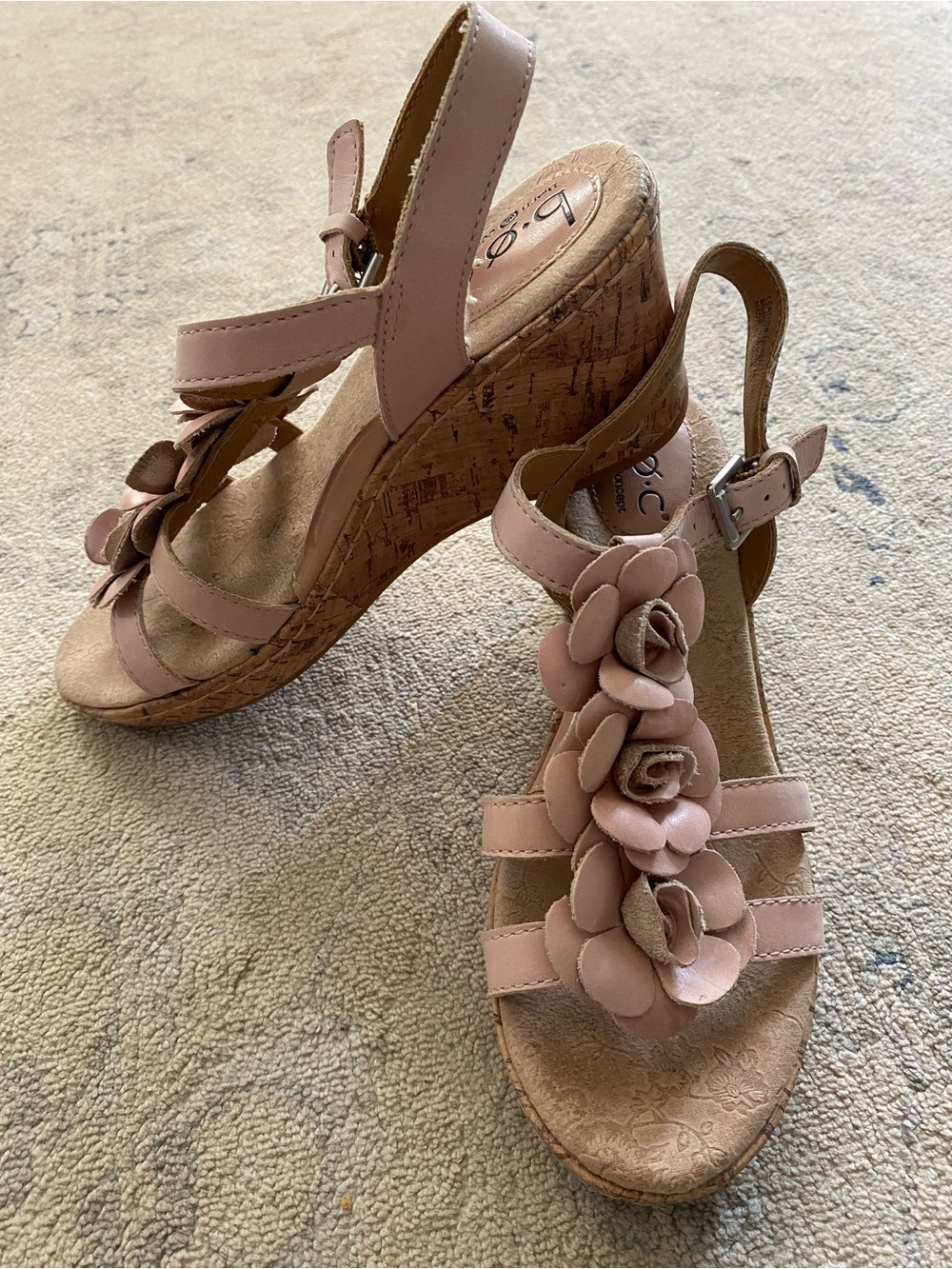 boc Leather Platform Sandals Dusty Pink Flower 7 Cork Rubber Sole Floral